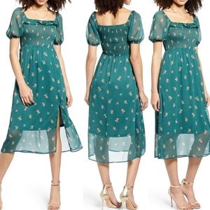 All in Favor Smocked Chiffon Printed Dress